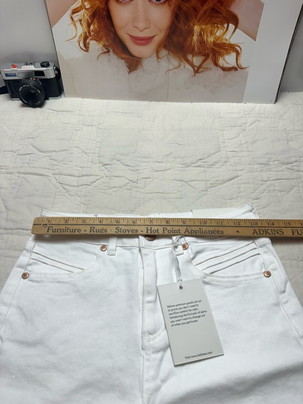 Minimalist White Denim Bermuda Shorts | High-Rise Raw Hem · Bohme NWT - Picture 6 of 9